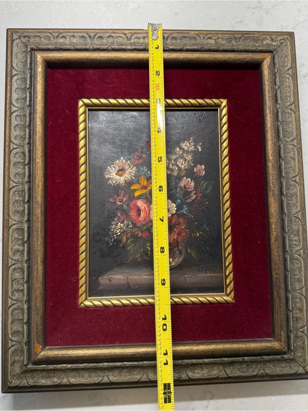 Framed Oil Floral Still Life in Velvet Mat - Picture 2 of 4